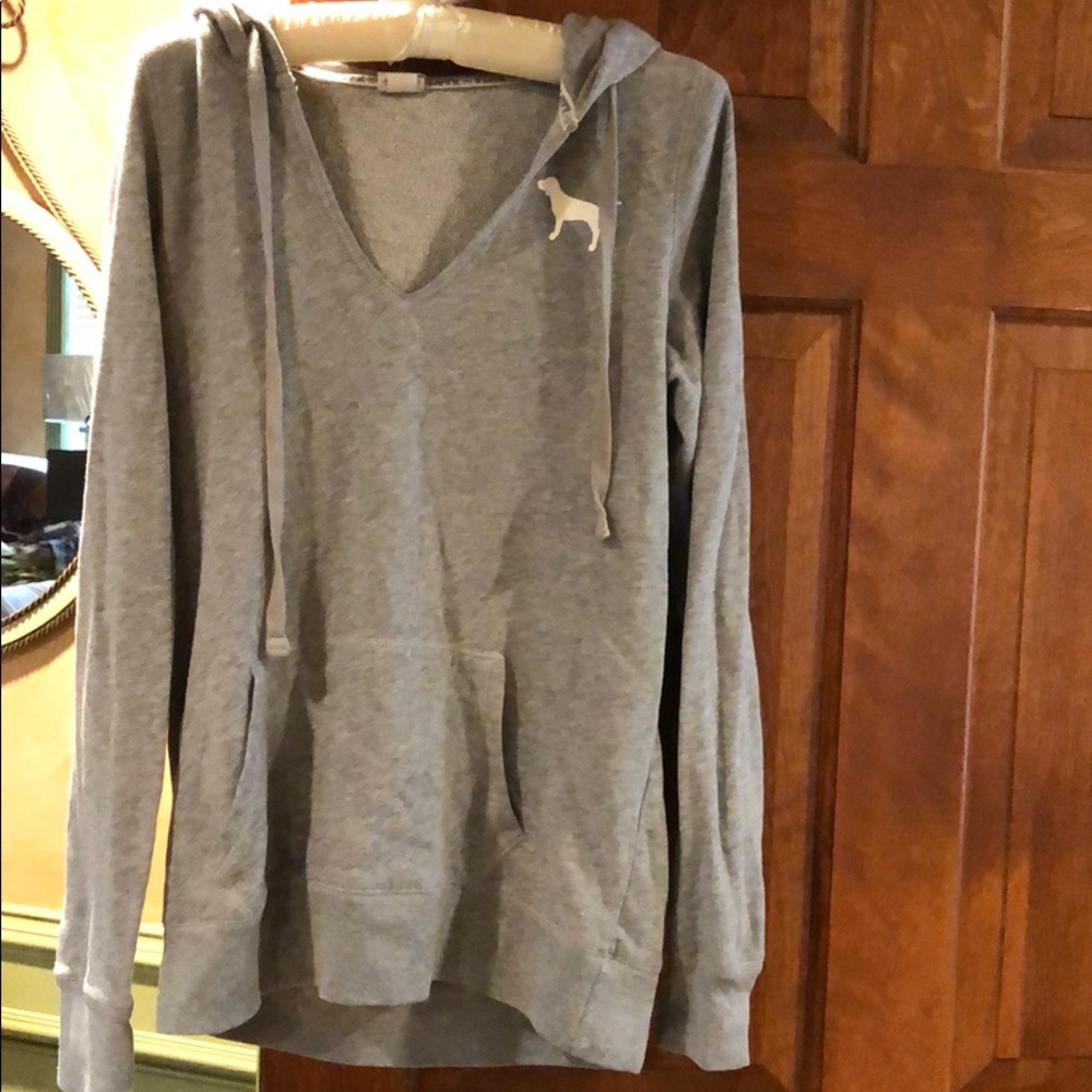 PINK VICTORIAS SECRET v neck grey sweatshirt